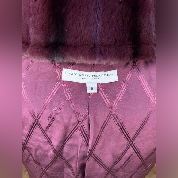 CAROLINA HERRERA DESIGNER DYED EGGPLANT SHEARED WEASEL FUR VEST JACKET COAT 8 M - Picture 11 of 12